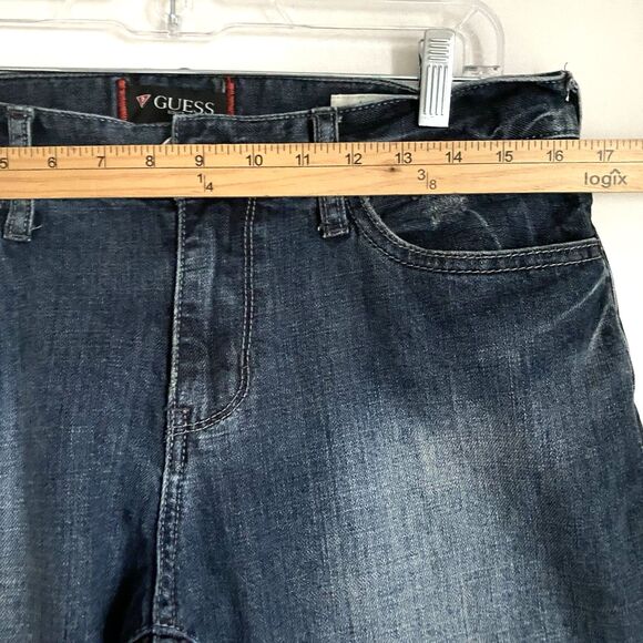 Guess Jeans Men 32x32 Slim Straight Del Mar Fit Dark Wash Blue Distressed - Picture 5 of 16